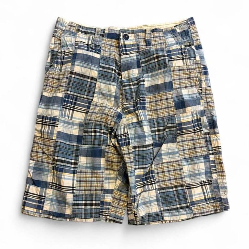 American Eagle Outfitters Patchwork Plaid Cargo Shorts 34 Blue